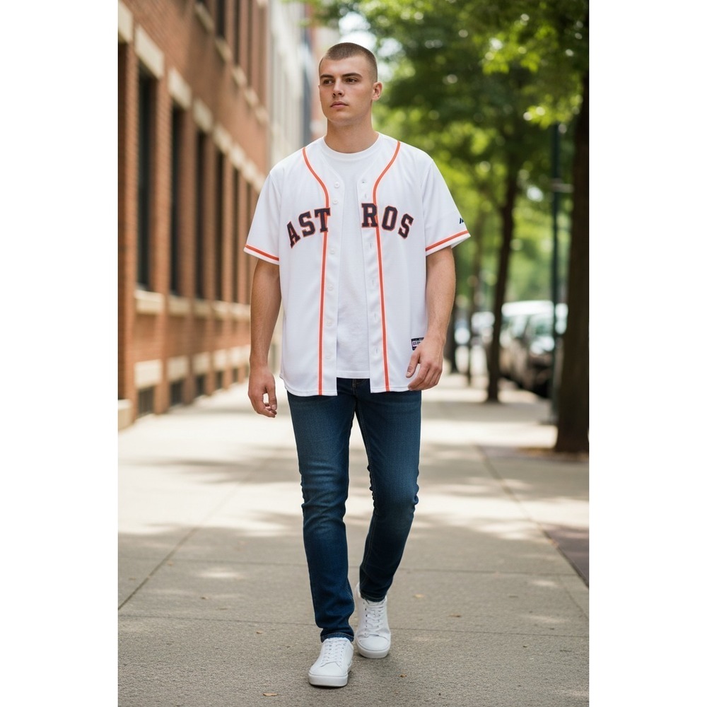 BASEBALL HOUSTON ASTROS SHIRT MAJESTIC SIZE L ADULT SPRINGER 4 World Series 2019